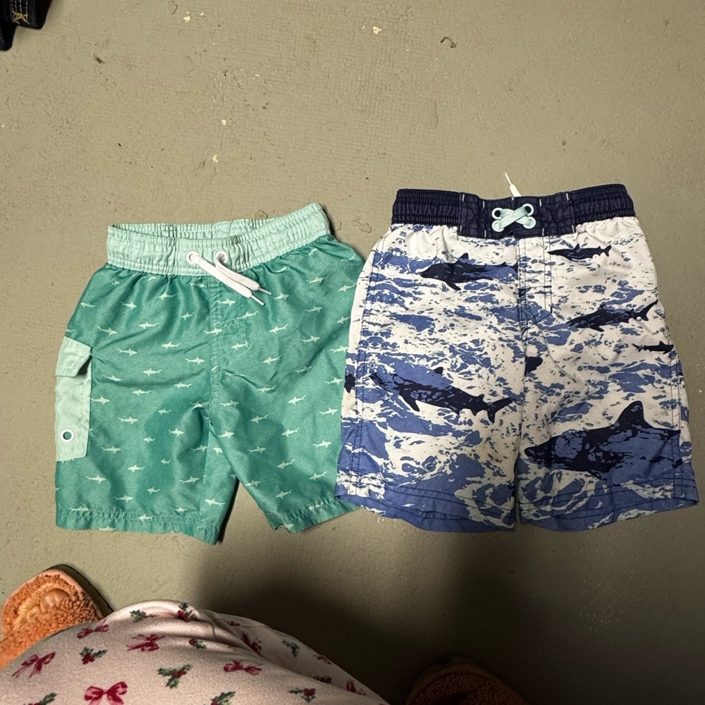 Cat & Jack Kids Swim Trunks - Teal and Navy Shark Print